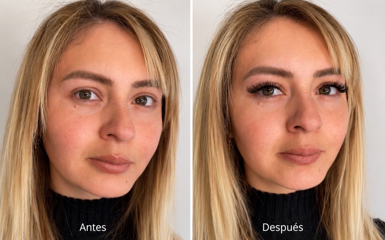 Antes y después de extensiones para mirada definida en Puebla